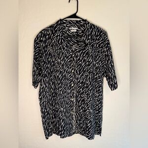Zara Man Black & White Zebra Print Short Sleeve Collard XL 44 - Great Condition